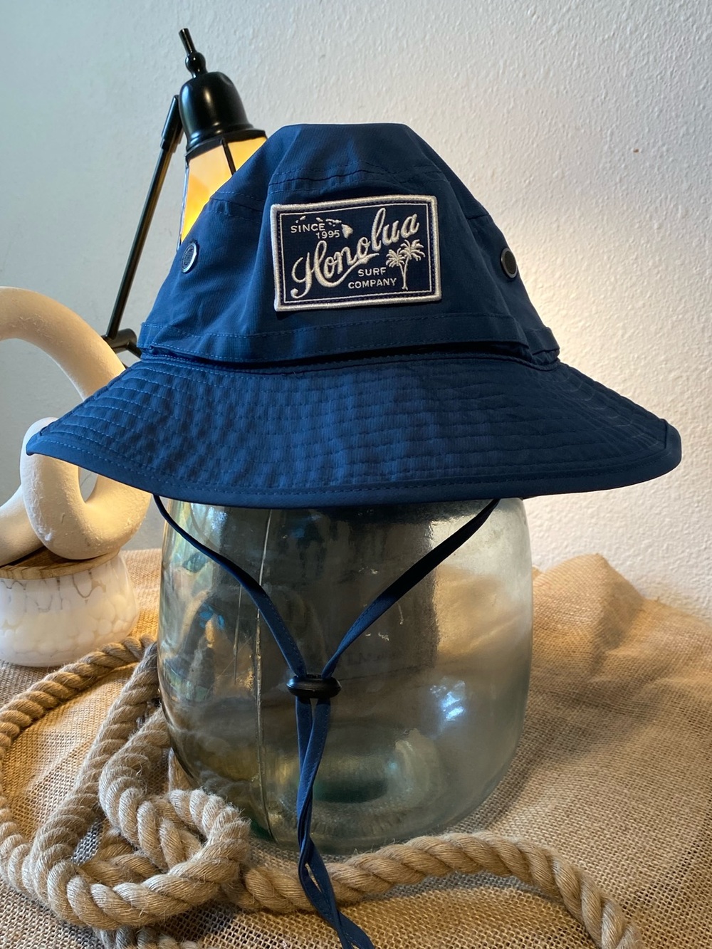 HonuLua Surf Company Men's Navy Bucket Hat with Chin Cord